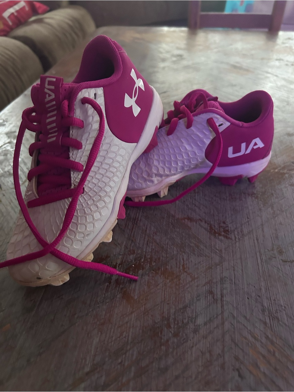Under Armour Kids' Pink and White Soccer Cleats